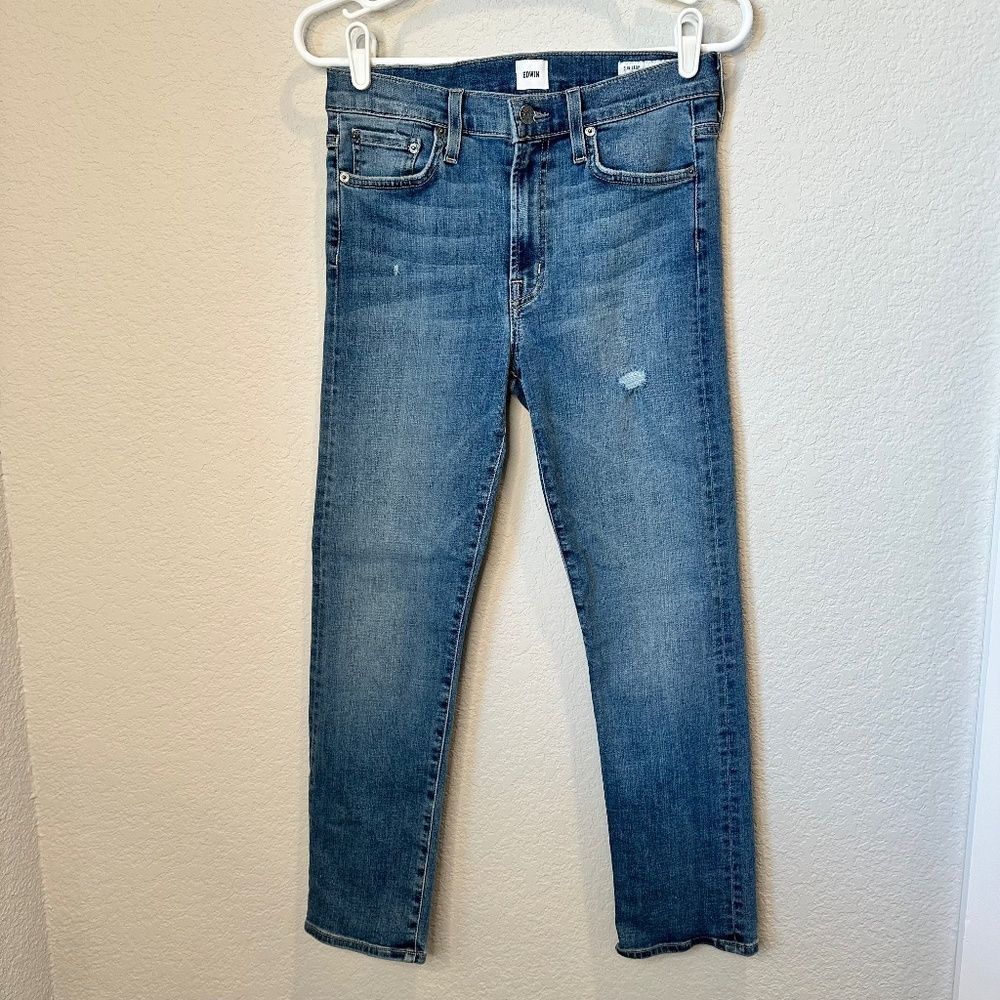 Edwin Elin Cropped Distressed Straight Leg High Rise Jeans - Size 28 - EUC